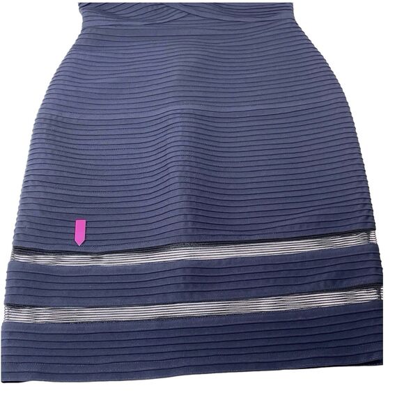 Tadashi Shoji Navy Pintuck Jersey Cocktail Dress Size Small V-Neck Mesh Hem NWT - Picture 9 of 15